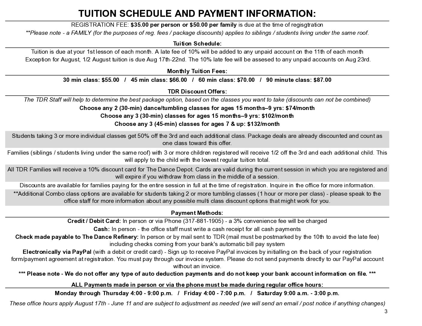 The Dance Refinery Pricing guide